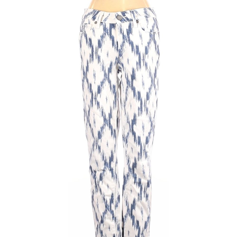 Paige Jeans White Blue Diamond Design Straight Leg Low Rise Sz 35 #494